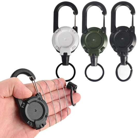 Retractable Heavy Duty Pull Reel Carabiner Key Chains Strong Steel Wire Rope Buckle Spring Key Ring Outdoor Sporty Keychain Tool