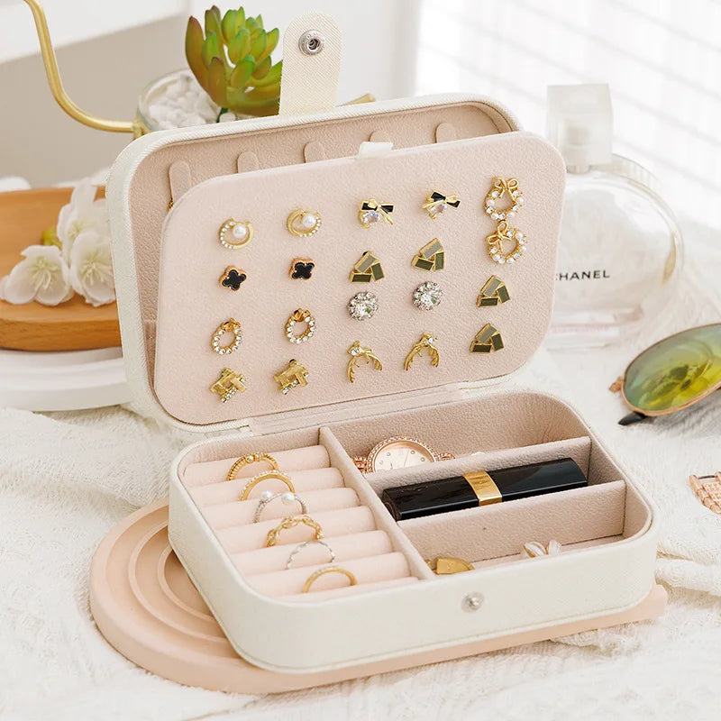 Portable Storage Jewellery Box Simple Design Travel Display Jewellery Bracelet Jewellery Earring Leather Button Jewellery Box