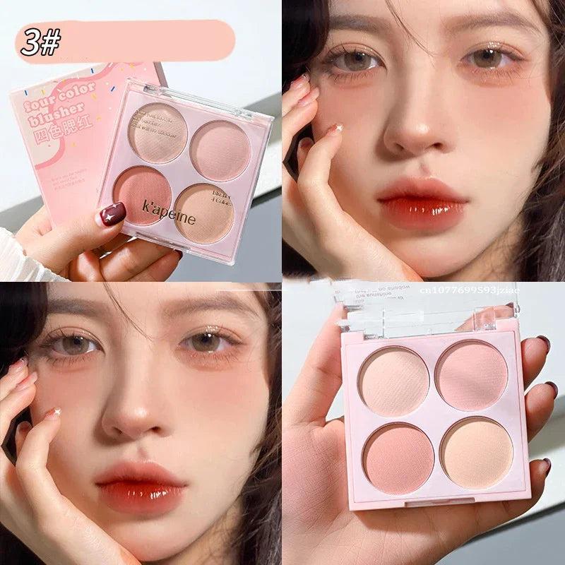Matte 4-color Blush Palette Pink Purple Waterproof Natural Nude Makeup Cheek Outline Contour Carmine Purple Series Blusher