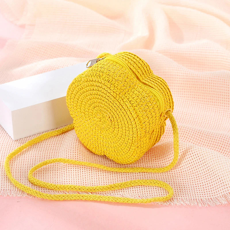 Handmade Kids Girls Shoulder Bag Flower Straw Baby Bags Messenger Bag Children Keys Coin Purse Cute Princess Mini Handbag