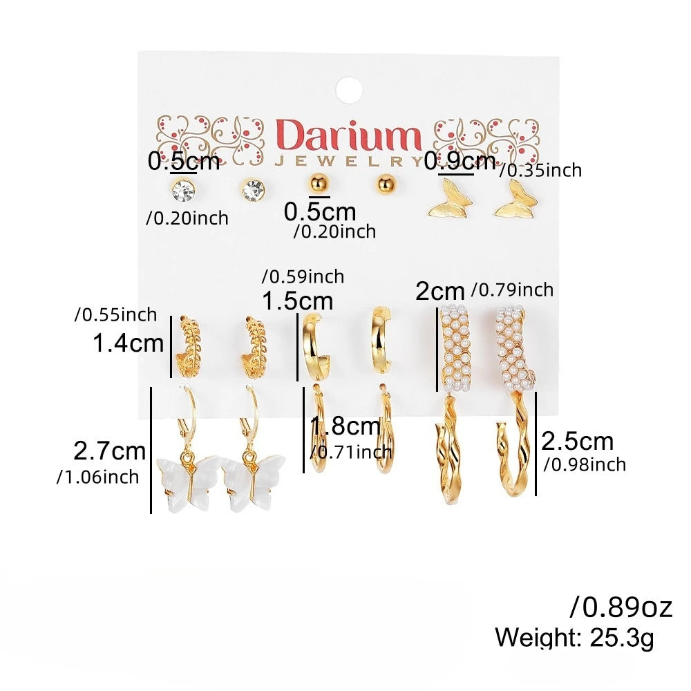 18pcs Butterfly Heart Earrings Set Minimalist Wheat Twist Hoop Women Accessories