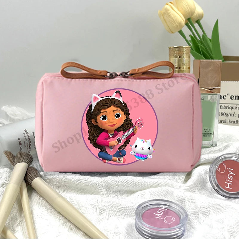 Gabby Dollhouse Makeup Pouch for Women Anime Cartoon Pink Cosmetic Bag Girls Fashion Cosmetics Storage Bag Portable Handbags