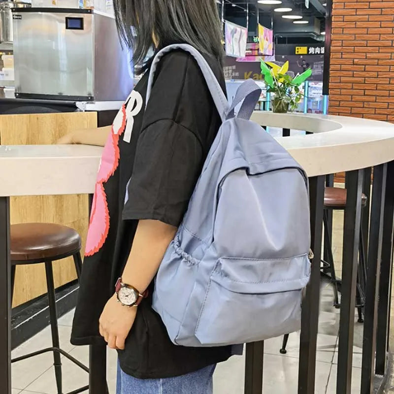 Women Schoolbag Waterproof Large Capacity School Backpack Smooth Zipper Solid Color Teens Girl Casual Daypack Bag Student Supply