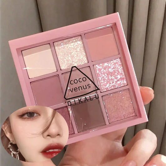9 Color Eyeshadow Palette Rose Pink Earth Color Pearly Matte Milk Tea Glitter Eye Shadow Makeup Lasting Korean Cosmetic Set