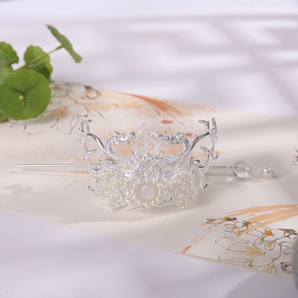 Chinese Hairpins Clips Retro Ponytail Bun Hair Holder Gold Silver Color Metal Pearls Crown Tiara for Women Men Long Hair Jewelry