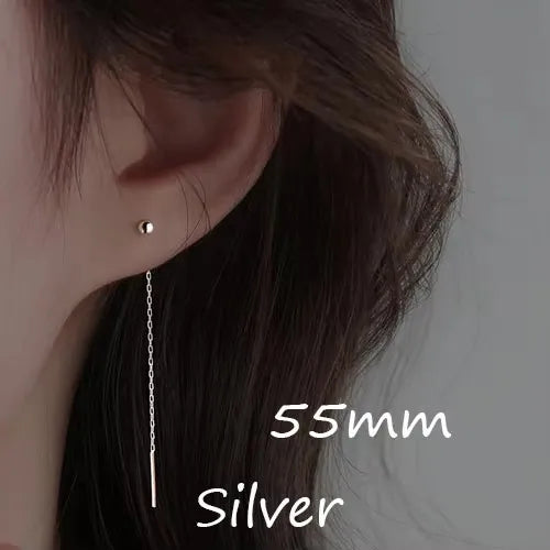 Fashion Dangle Earrings For Women Geometric Ball Long Tassel Chain Drop Silver Color Earring Minimalism Ear Line Kpop Jewelry