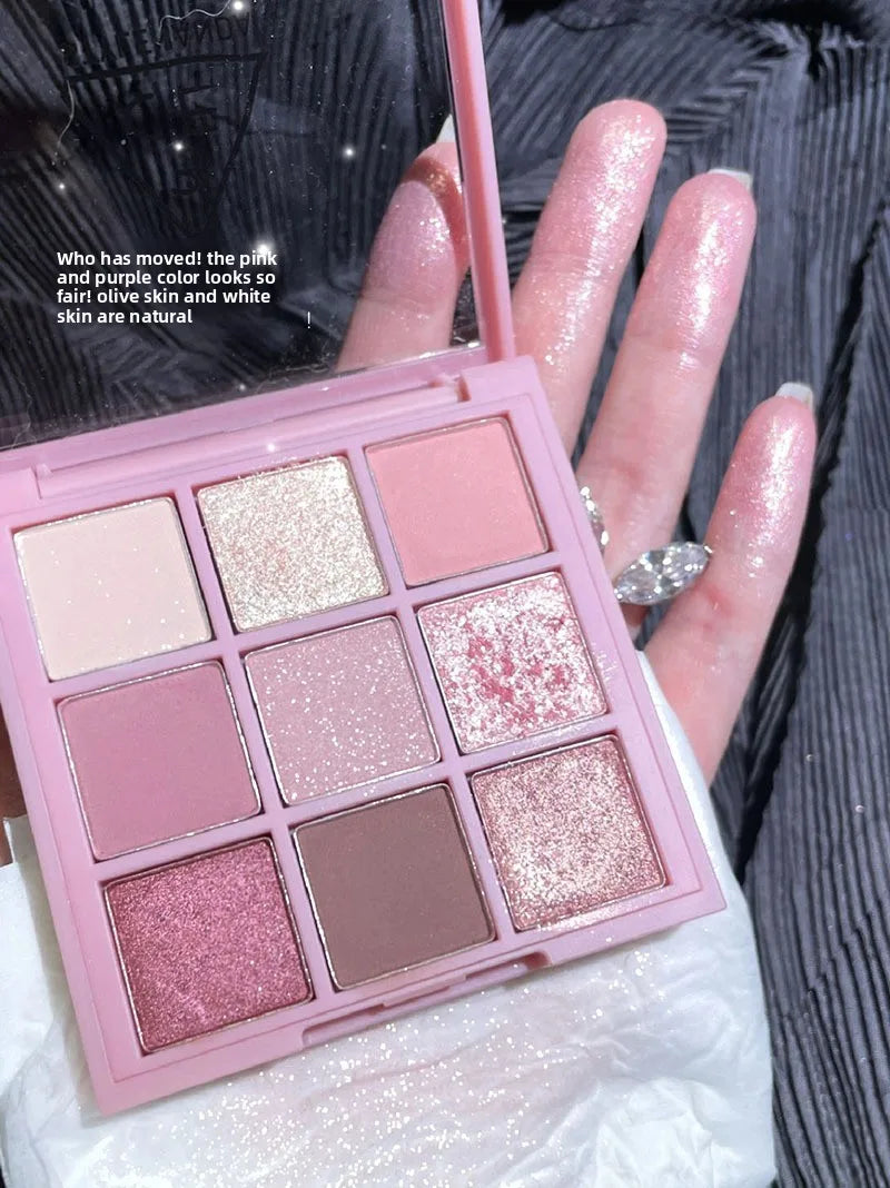 9 Color Eyeshadow Palette Rose Pink Earth Color Pearly Matte Milk Tea Glitter Eye Shadow Makeup Lasting Korean Cosmetic Set