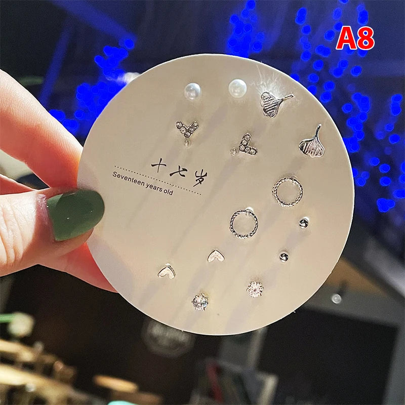 7pair Korean Fashion Small Geometric Female Earrings Set Multiple Pairs of Butterfly Cute Stud Earrings Jewelry