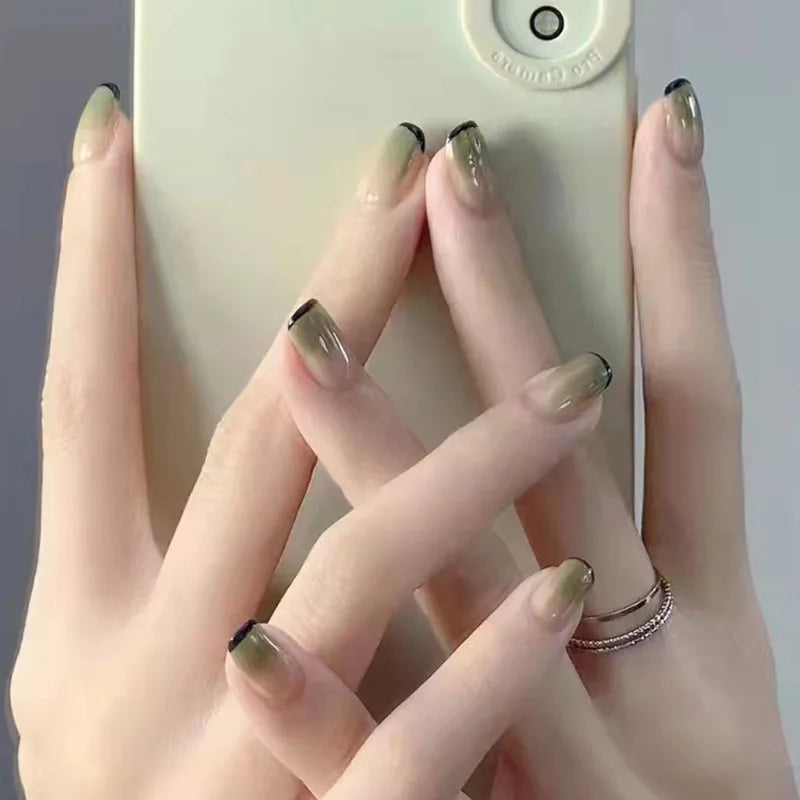 24PCS/Box 2022New Artificial Nails With Glue Milky White Pink Gradients Long Ballet Full Cover Acrylic Nail Stick Fake Nail Tips