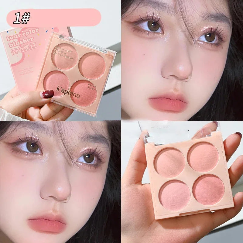 Matte 4-color Blush Palette Pink Purple Waterproof Natural Nude Makeup Cheek Outline Contour Carmine Purple Series Blusher