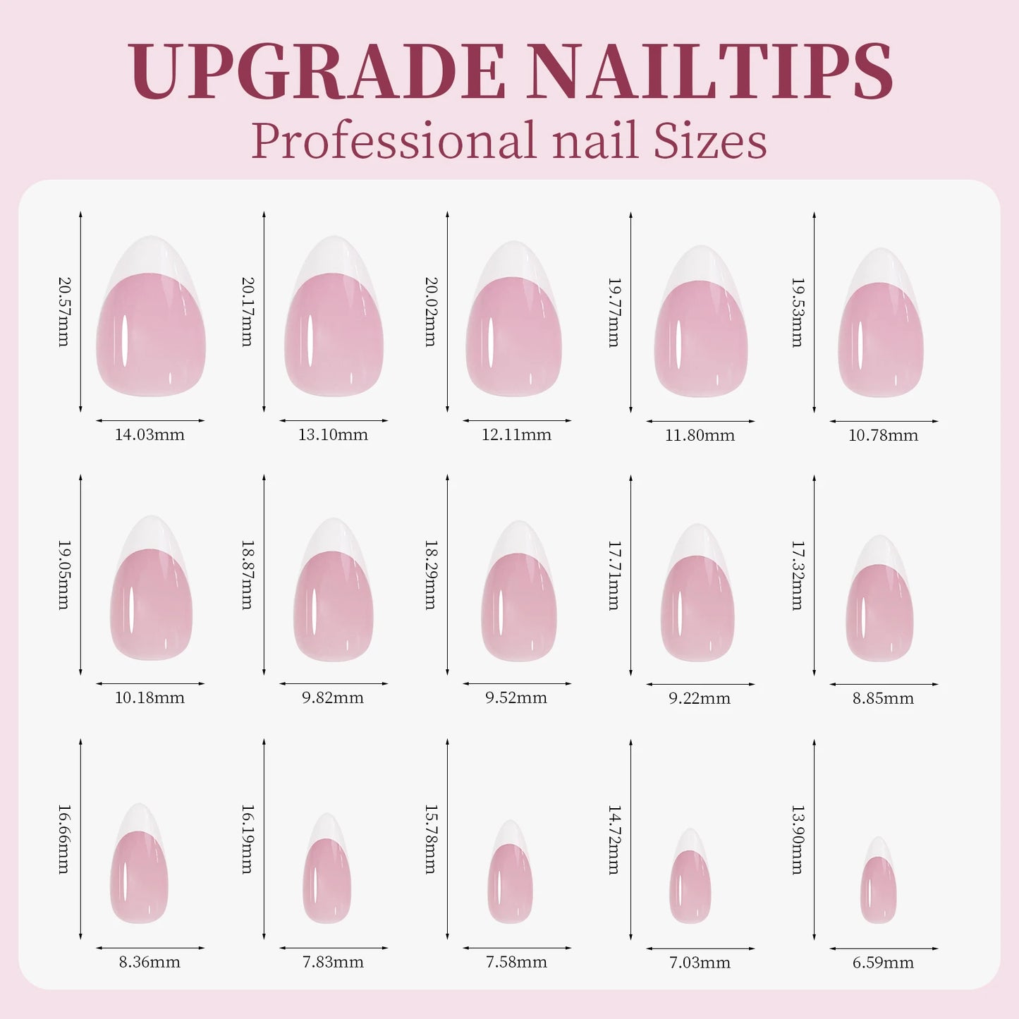 9 Palace lattice Almond Blend French Fake nails Simple Oval nude powder full cover press nails white edge Artificial removable