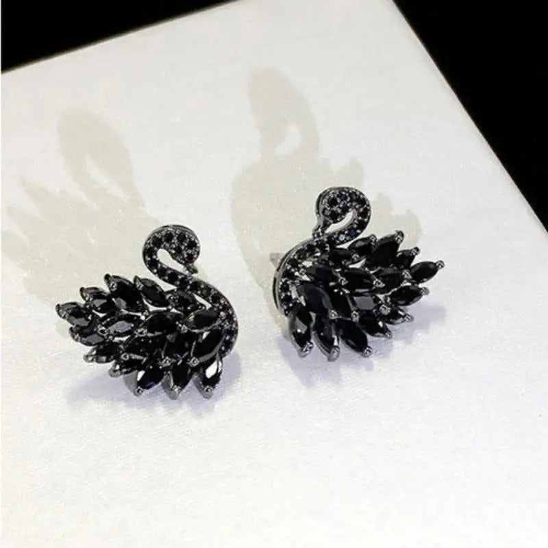 Luxury Black Swan Earrings – Korean Zircon Party Jewelry for Ladies