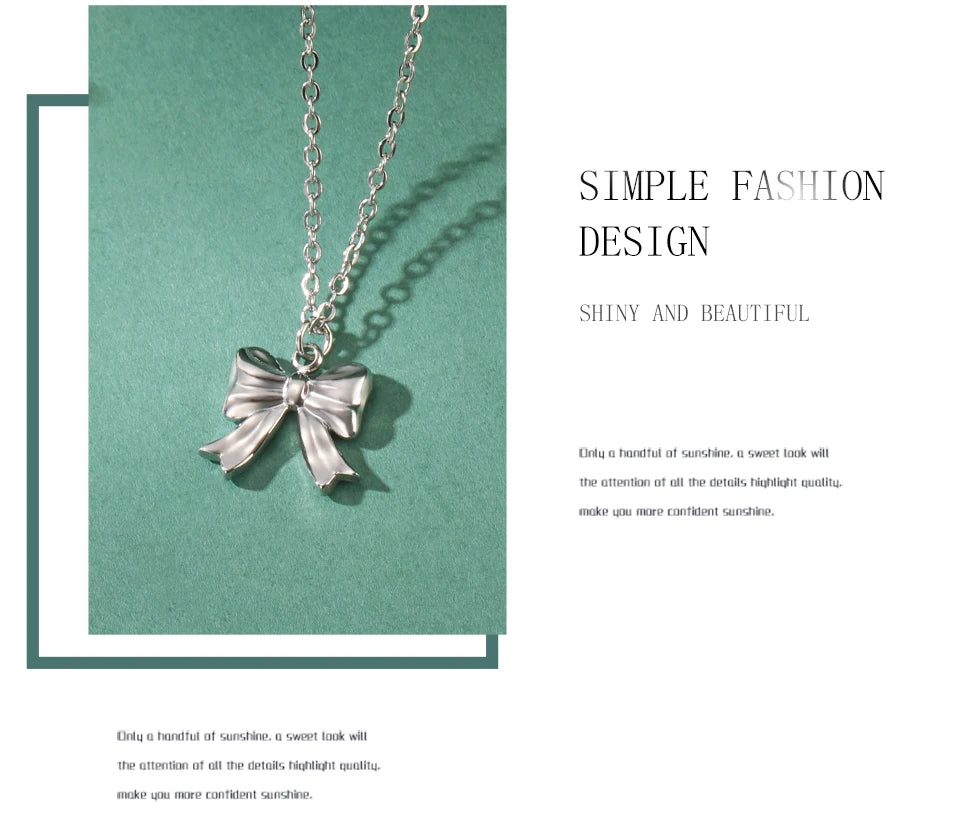 Romantic Bowknot Necklace – Korean Kpop Stainless Steel Choker for Women