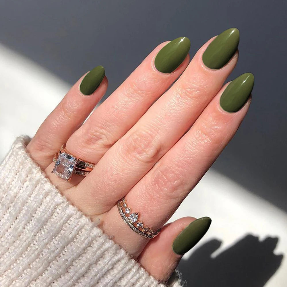 24pcs short oval nails, press nails, removable, reusable, artificial nails for women and girls daily wear