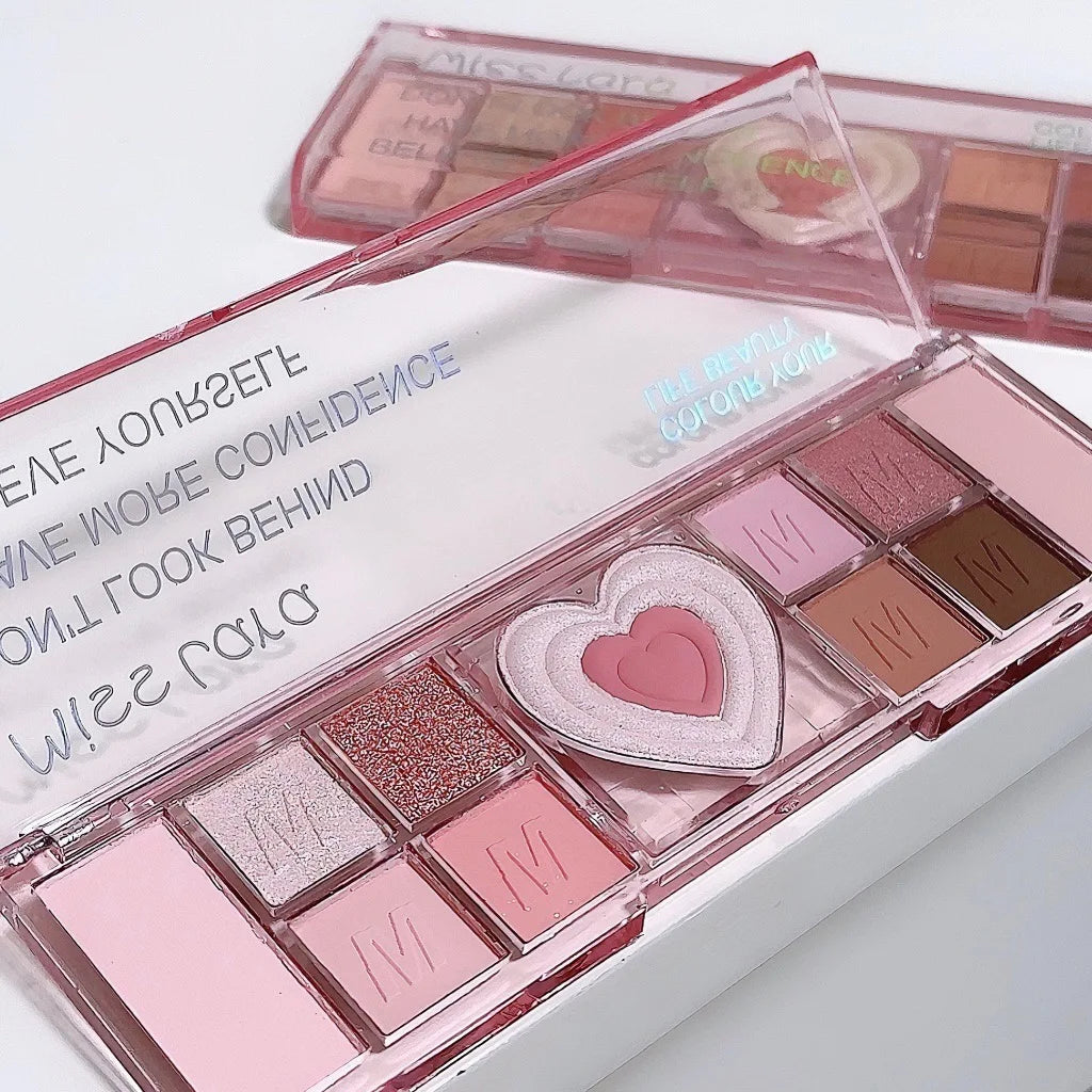 Gliter Love Heart Pink Eyeshadow Palette Natural Cool Tone Low Saturation Eye Shadow Pallet Brown Korean Makeup Cosmetic