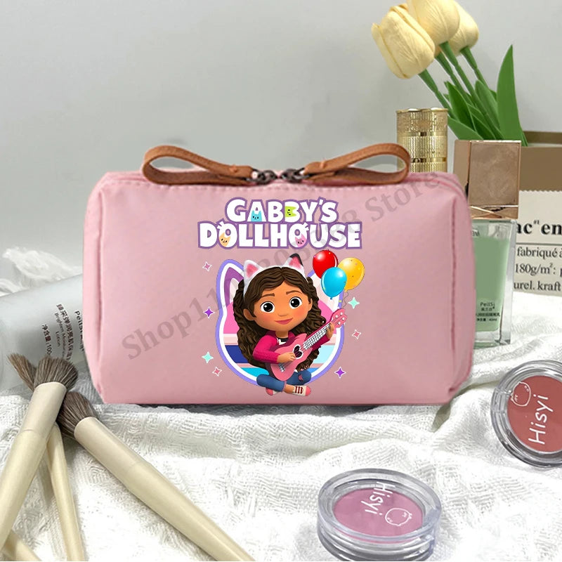 Gabby Dollhouse Makeup Pouch for Women Anime Cartoon Pink Cosmetic Bag Girls Fashion Cosmetics Storage Bag Portable Handbags