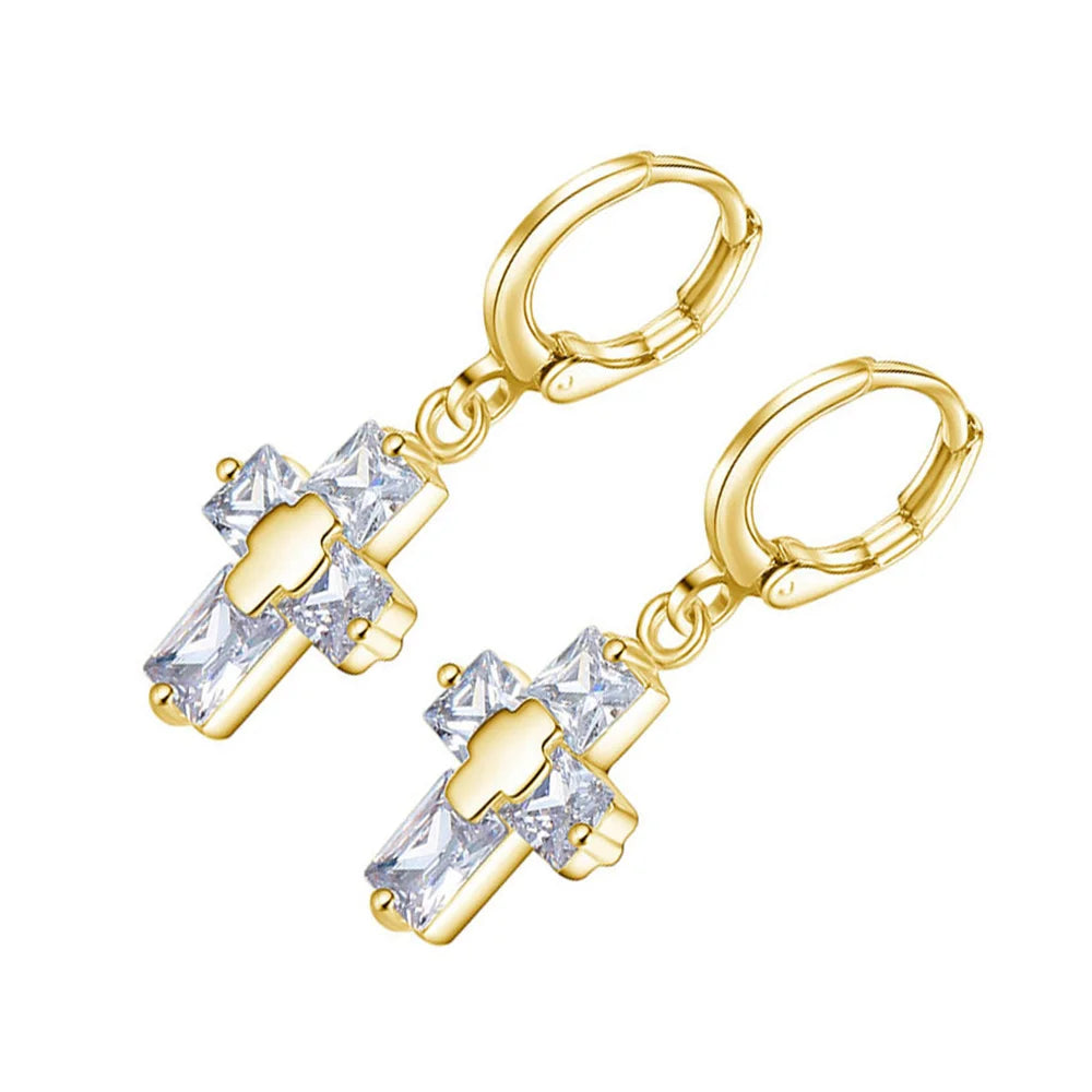 Trendy Korean Cross Earrings – Luxury CZ Dangle Jewelry for Women