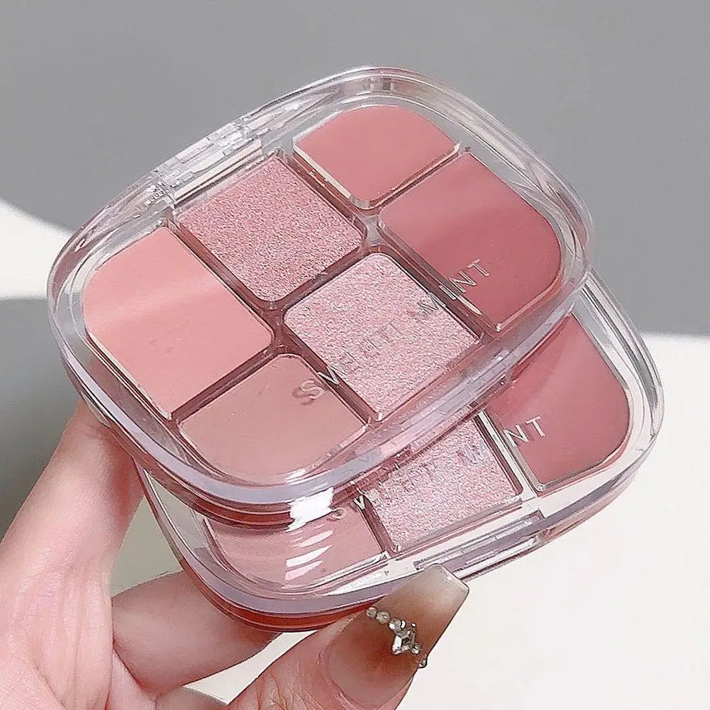6-Color Pink Eyeshadow Palette – Matte, Shimmer & Silkworm Brightening
