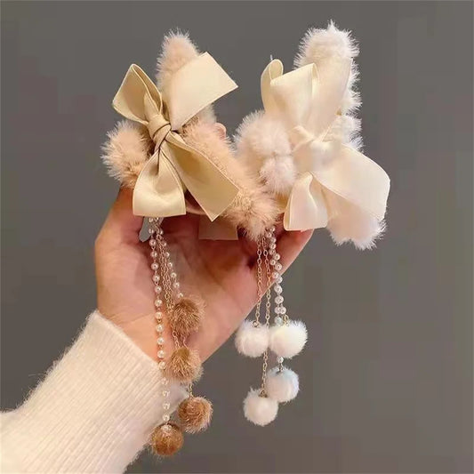 Furry Hair Claw Big Bow Hair Clips Banana Jaw Clips Pearl Tassel Hair Clips Strong Hold Hair Claw Clips Fashion Hair Accessories