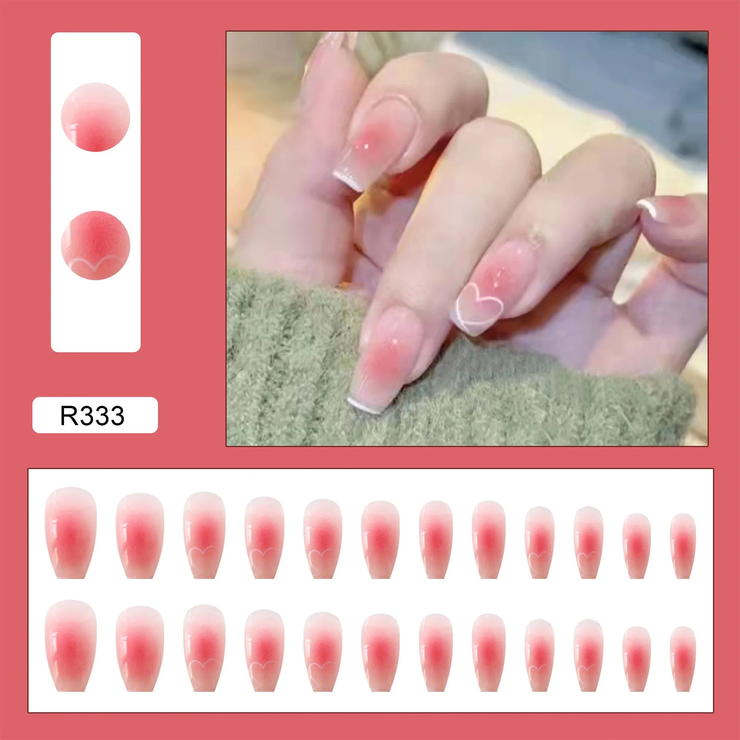 24PCS/Box 2022New Artificial Nails With Glue Milky White Pink Gradients Long Ballet Full Cover Acrylic Nail Stick Fake Nail Tips