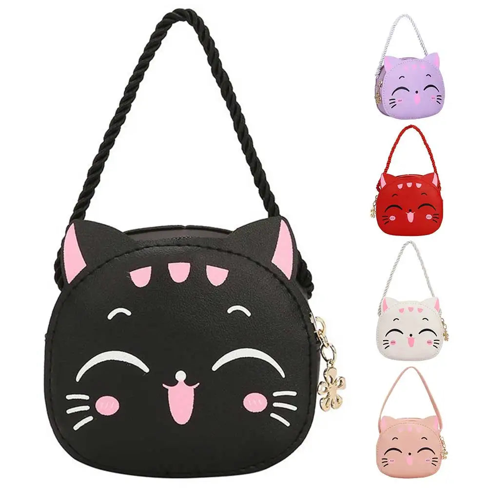 Girls Kawaii Satchel Bag Cartoon Cat Mini Shoulder Bag Casual Small Pouch Compact Kids Daily Bags