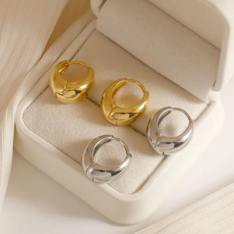 Vintage Chunky Stainless Steel Hoop Earrings For Women Fashion Simple Round Circle Simple Earrings Party Jewelry Holiday Gifts