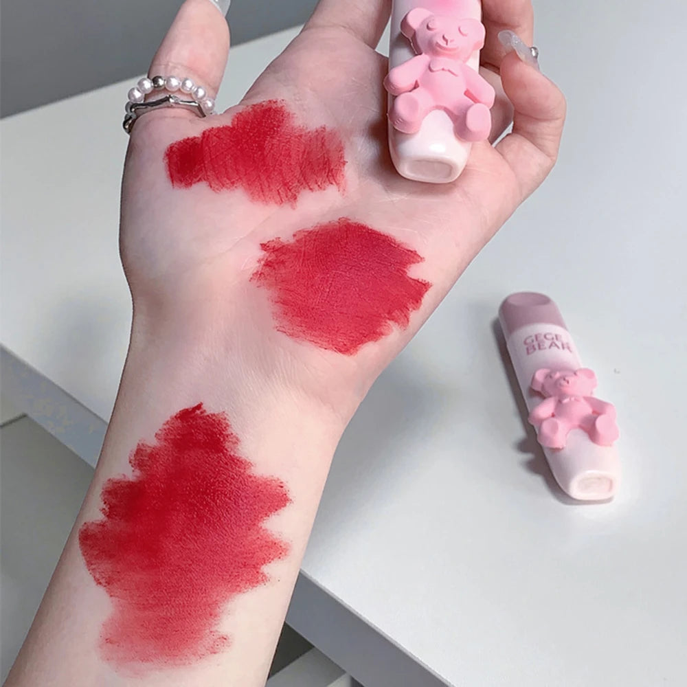 Little Bear Crystal Frozen Strawberry Glossy Lip Glaze Mirror Whitening Nude Doodle Lip Korean Makeup Y2K Cosmetics Lipsticks