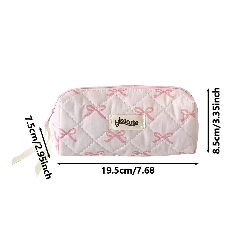 Sweet Girl Pencil Pouch Bow Ribbon Decoration Fabric Pencil Pouch School Stationery Organizer Kawaii Pencil Bag