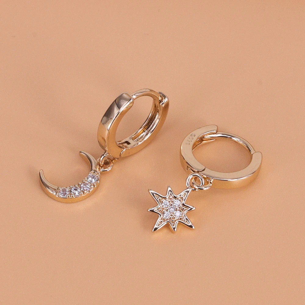 VENTFILLE 925 Sterling Silver Star & Moon Hoop Earrings for Women