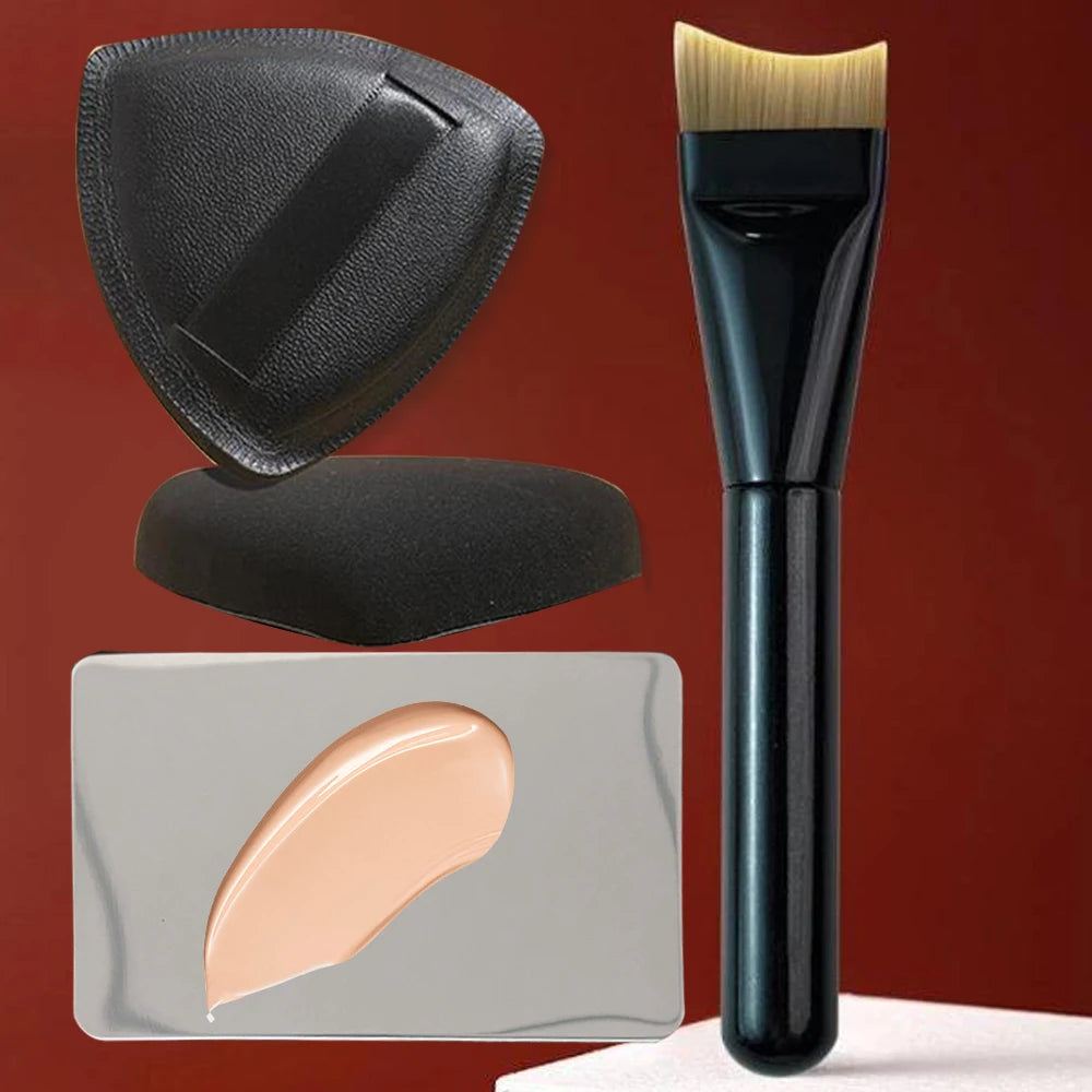 3pcs Foundation Makeup Tools Kit Concealer Brush Powder Puff and Cream Palette Portable Makeup Blending Tool for Travel Daily