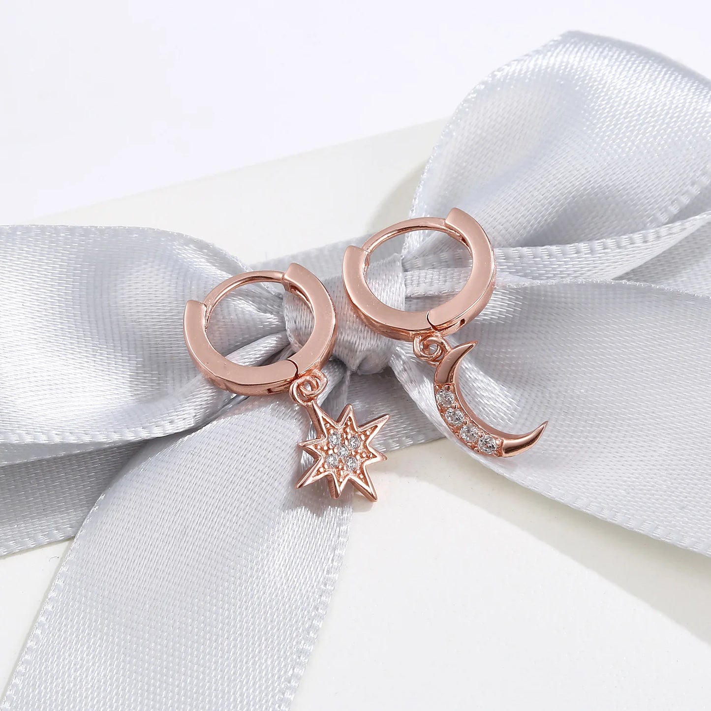 VENTFILLE 925 Sterling Silver Star & Moon Hoop Earrings for Women