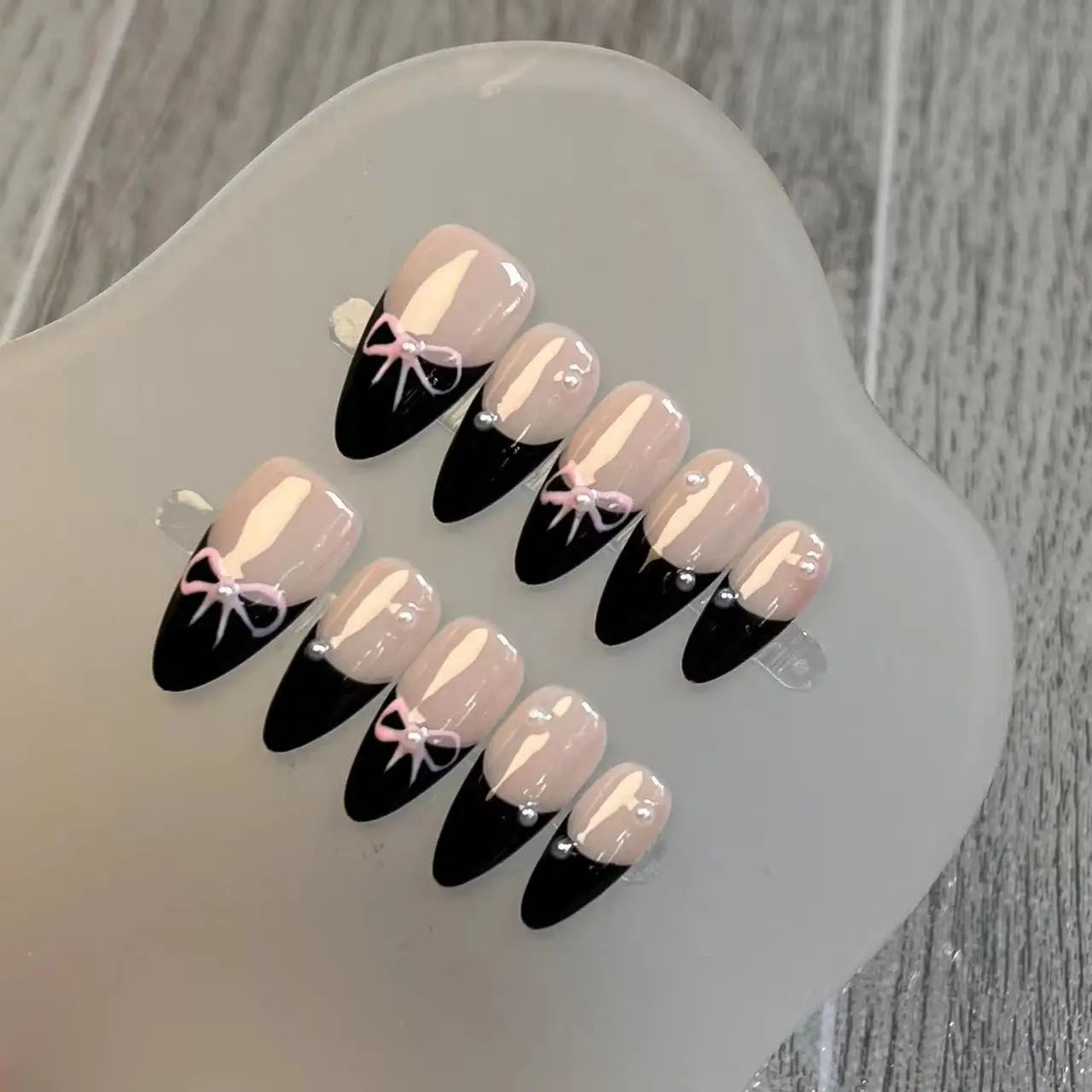 Handmade Pink French False Press On Nails Full Cover Ballerina Almond Manicuree Decoration Wearable Artificial Nails