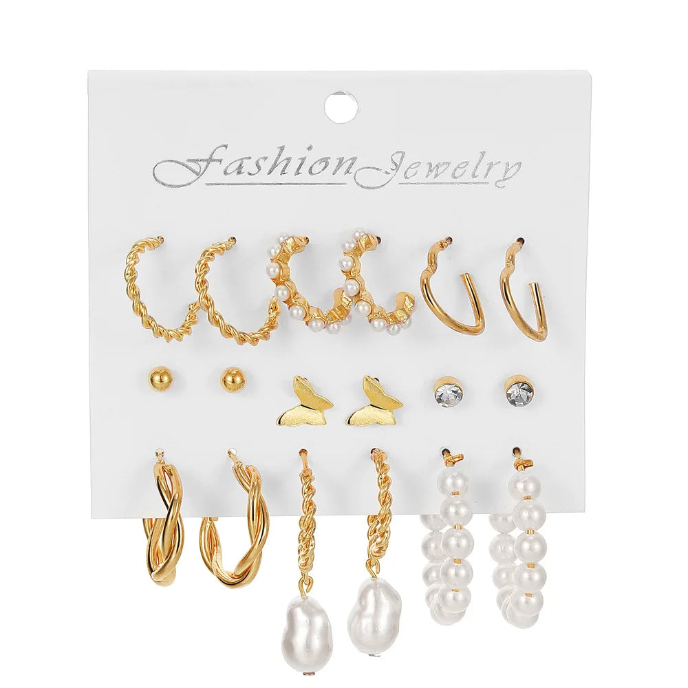 18pcs Butterfly Heart Earrings Set Minimalist Wheat Twist Hoop Women Accessories