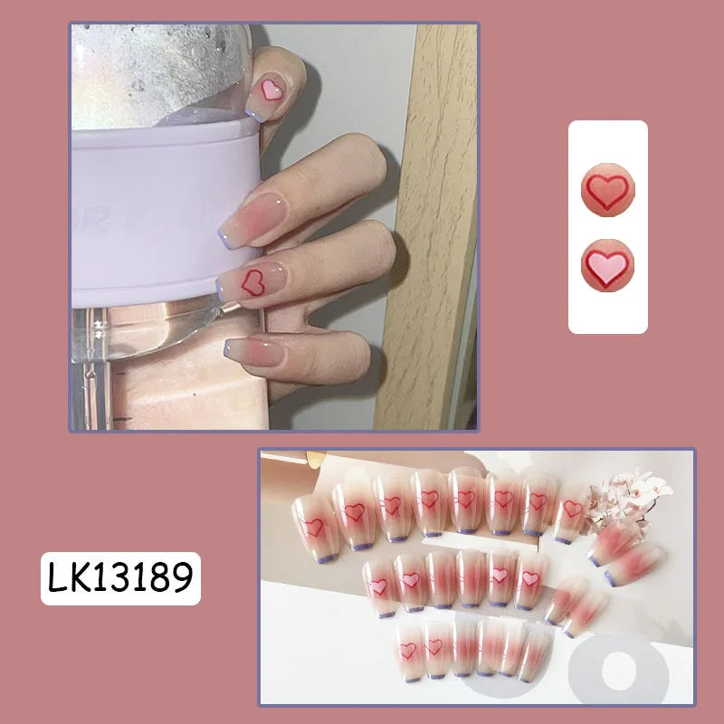Pink Fake Nails Press on Nail Designs Art Long Tips False Forms with Glue Stick Stickers Reusable Set Acrylic Artificial