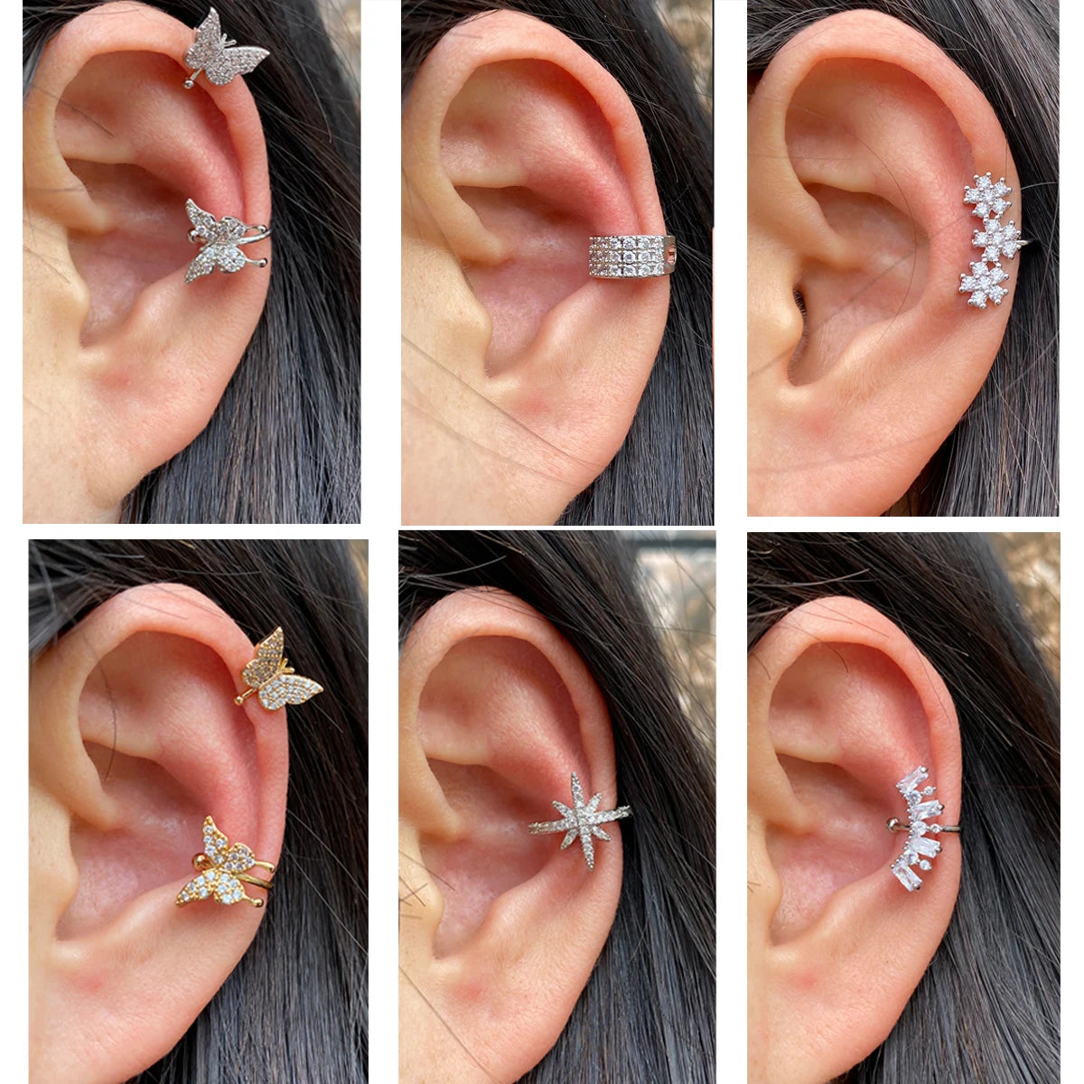 1Piece Helix Cartilage Conch Fake Without Hole Piercing Ear Cuffs Earcuff Wrap Rock Earring Non Piercing Women Clip Adjustable