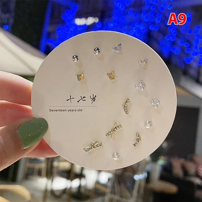 7pair Korean Fashion Small Geometric Female Earrings Set Multiple Pairs of Butterfly Cute Stud Earrings Jewelry