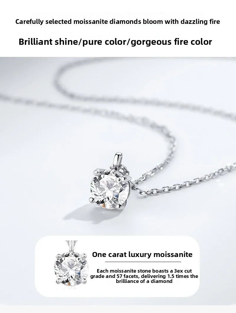 Sterling Silver S925 Clamoissanite Necklace High-end Fashion Design Simple Classic Pendant Necklace