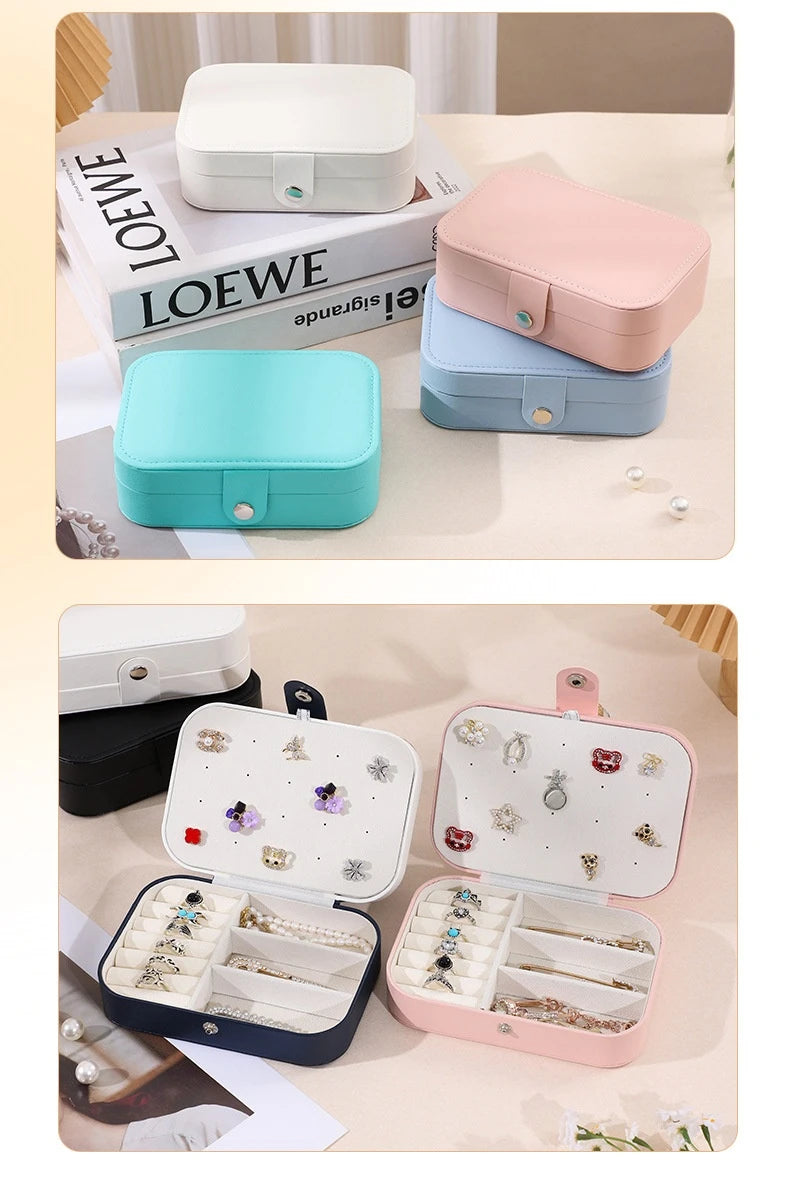 Portable Storage Jewellery Box Simple Design Travel Display Jewellery Bracelet Jewellery Earring Leather Button Jewellery Box