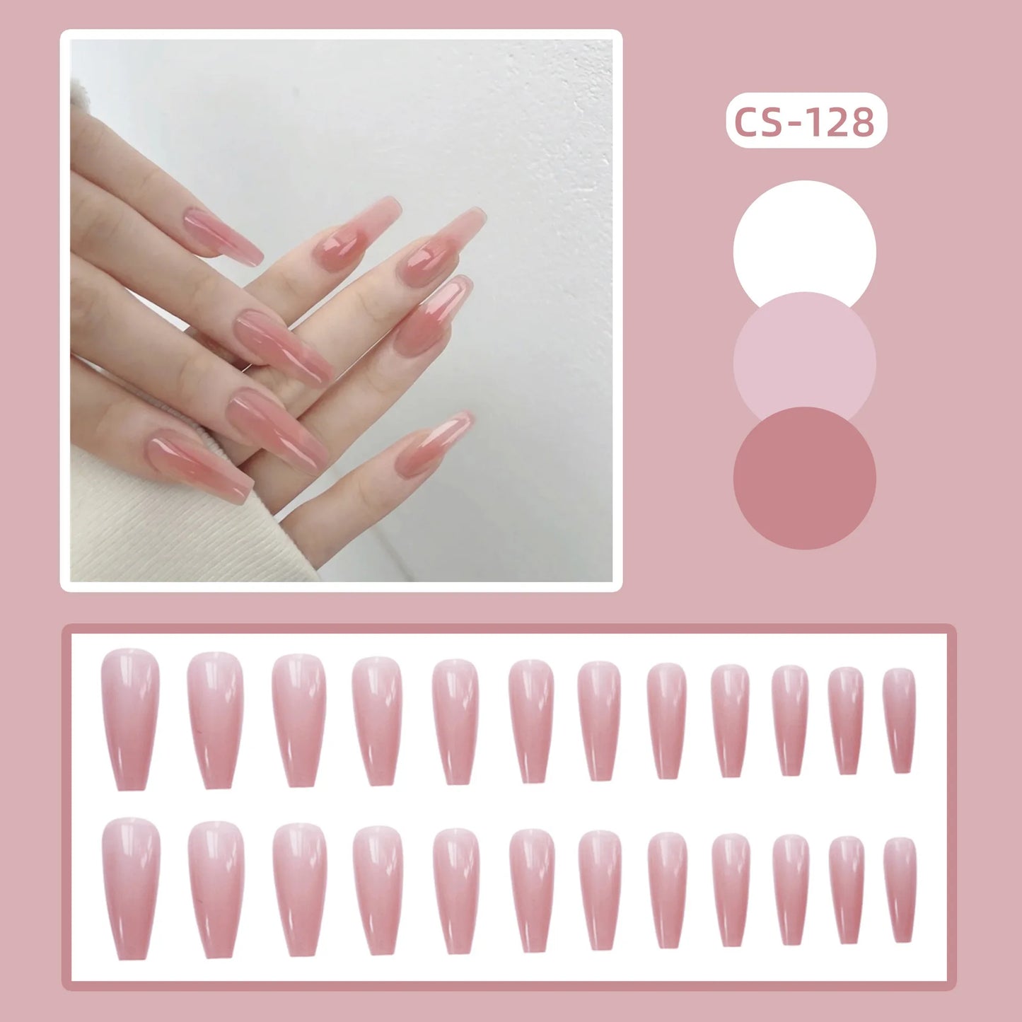 24PCS/Box 2022New Artificial Nails With Glue Milky White Pink Gradients Long Ballet Full Cover Acrylic Nail Stick Fake Nail Tips