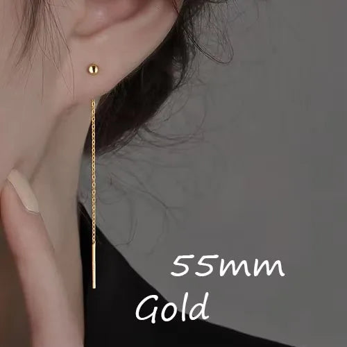 Fashion Dangle Earrings For Women Geometric Ball Long Tassel Chain Drop Silver Color Earring Minimalism Ear Line Kpop Jewelry