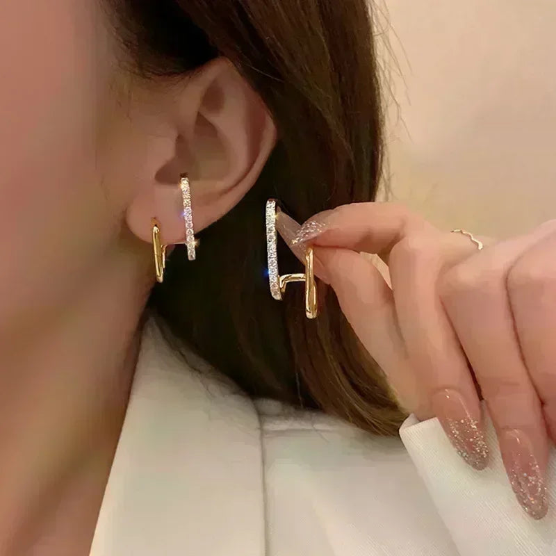 Geometric Rhombus Double Layer Combination Design Earrings For Women Simple Fashion Daily Accessory Party Jewelry Birthday Gifts