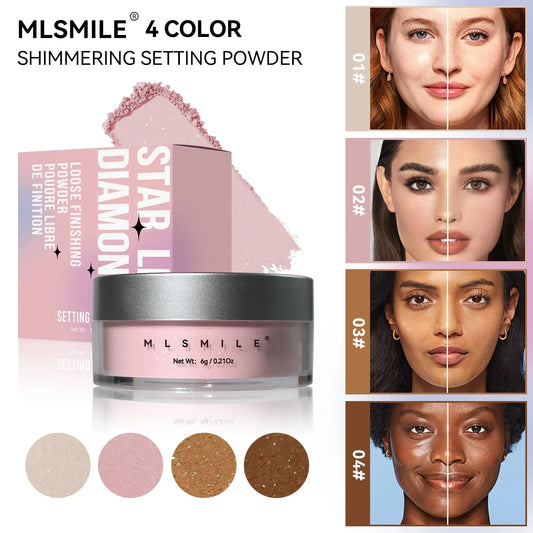 MLSIMLE 4 COLORS Natural Shimmer Pearl Setting Powder Contouring Highlighting Waterproof Sweat-proof Oil-control Makeup Powder