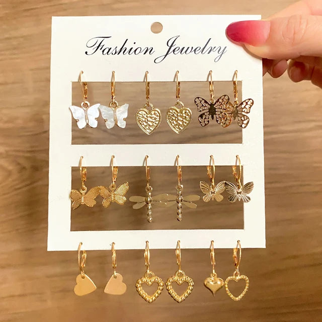 Fashion Gold Color Earrings Set Geometry Butterfly Pearl Earrings For Women Ear of wheat Simple Metal Round Party Jewelry 2022