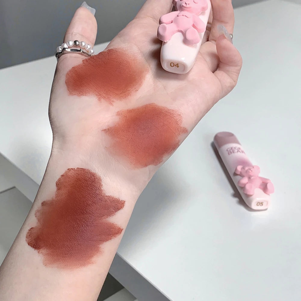 Little Bear Crystal Frozen Strawberry Glossy Lip Glaze Mirror Whitening Nude Doodle Lip Korean Makeup Y2K Cosmetics Lipsticks