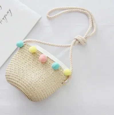 Handmade Summer Children Girls Shoulder Bag Daisy Flower Straw Messenger Bag Kids Keys Coin Purse Cute Princess Mini Handbag