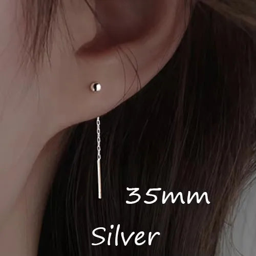 Fashion Dangle Earrings For Women Geometric Ball Long Tassel Chain Drop Silver Color Earring Minimalism Ear Line Kpop Jewelry