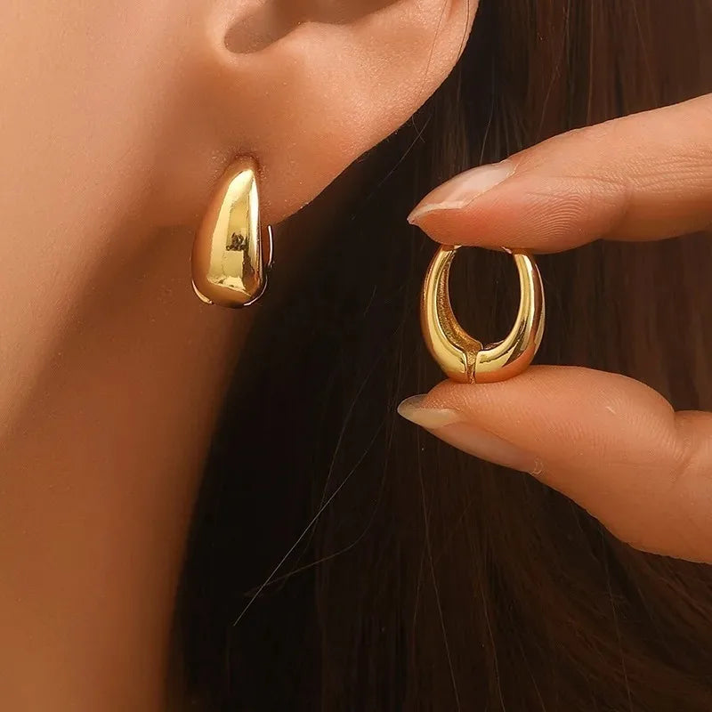 Vintage Chunky Stainless Steel Hoop Earrings For Women Fashion Simple Round Circle Simple Earrings Party Jewelry Holiday Gifts