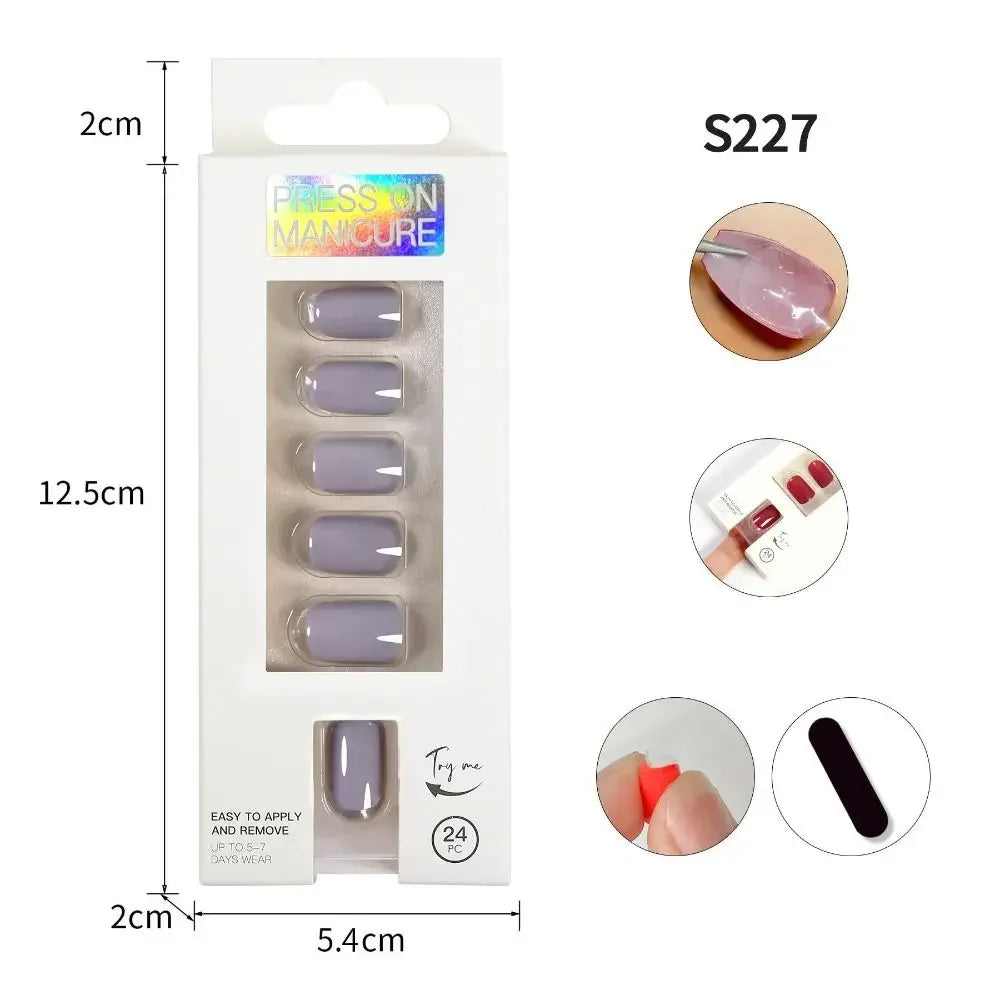 24pc nails Art Fake Nail Tips False Press on Coffin with Glue Stick Designs Clear Display Short Set Full Cover Artificial Square