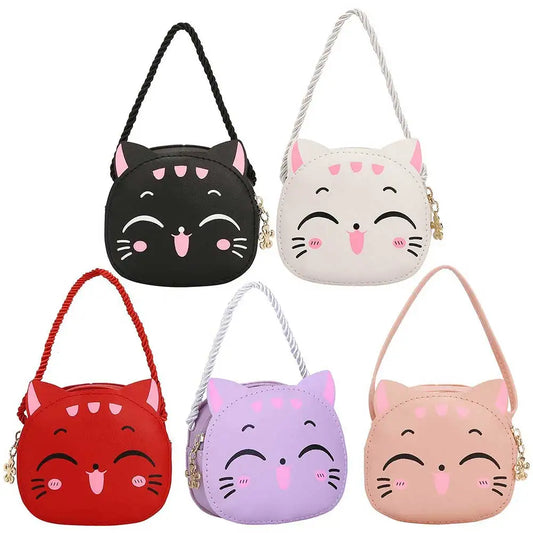 Girls Kawaii Satchel Bag Cartoon Cat Mini Shoulder Bag Casual Small Pouch Compact Kids Daily Bags