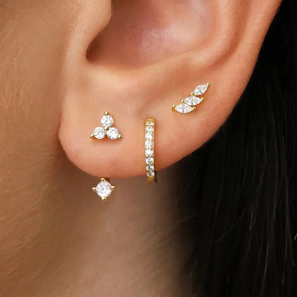 3 Pairs Exquisite Zircon Little Huggies Hoop Earrings Set for Women Stainless Steel Unique Cartilage Earring Piercing Jewelry